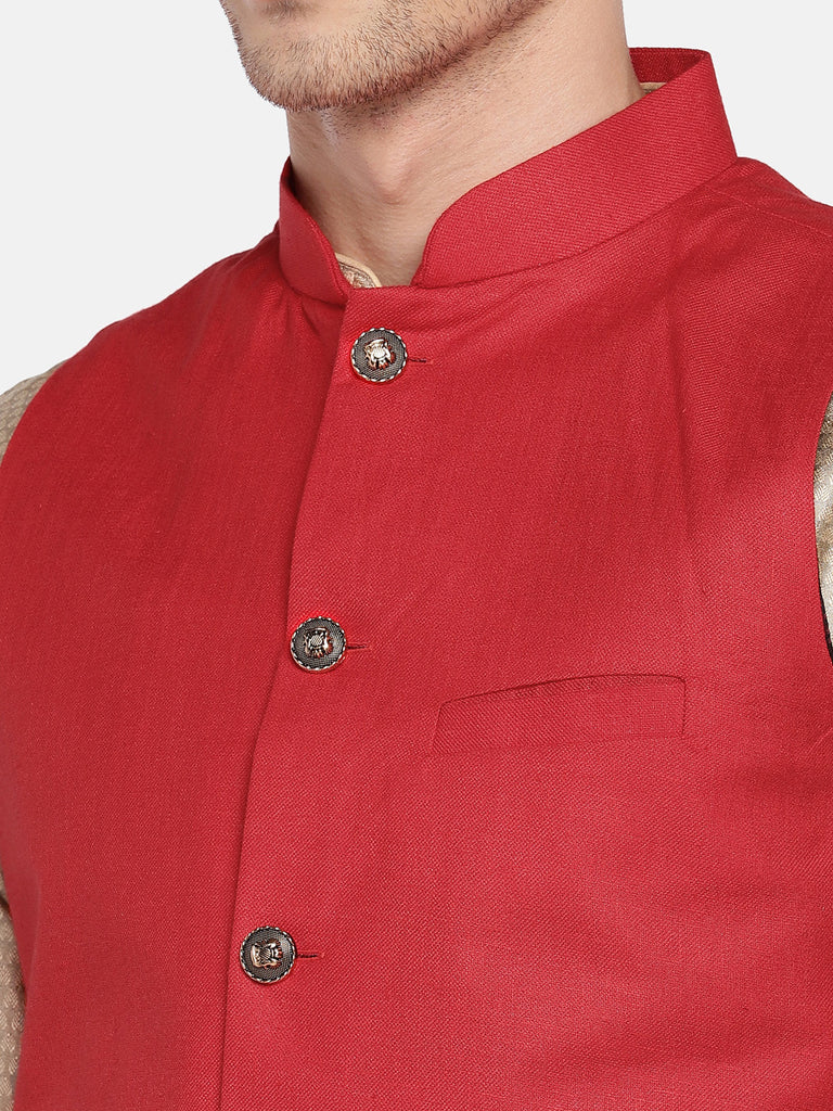 Men Straight Sleeveless Red Jackets