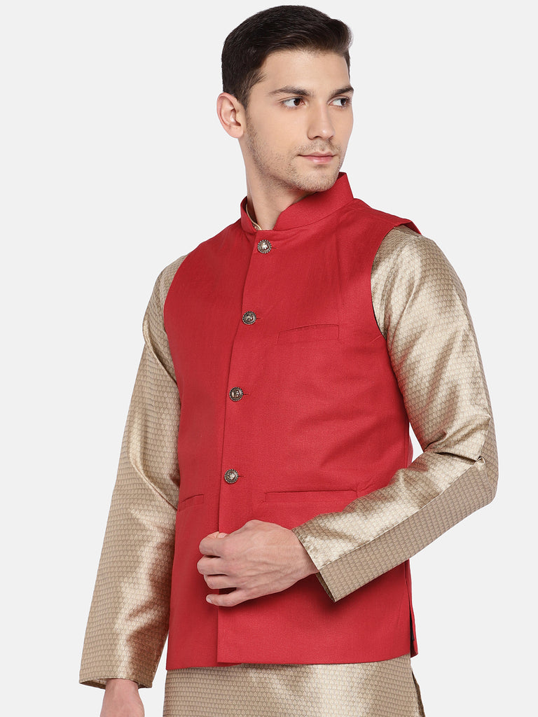 Men Straight Sleeveless Red Jackets