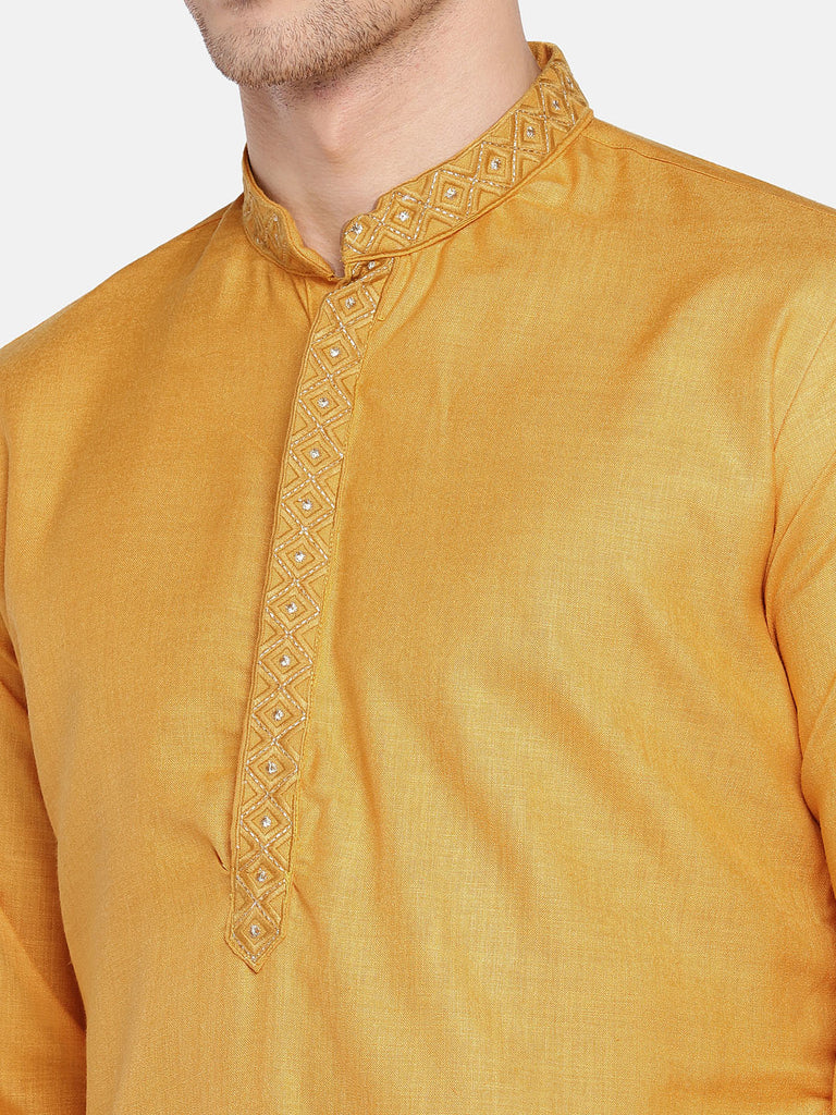 Men Straight Full Sleeve Mustard Kurta