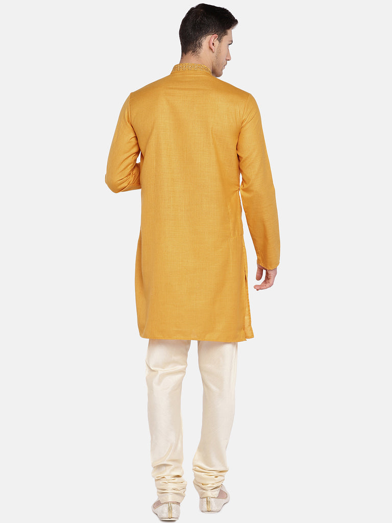 Men Straight Full Sleeve Mustard Kurta