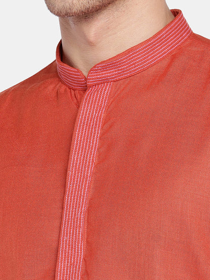 Men Straight Full Sleeve Rust Kurta