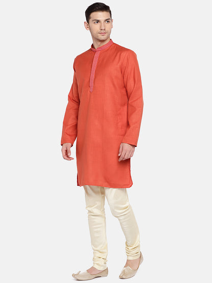 Men Straight Full Sleeve Rust Kurta