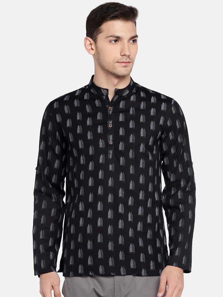 Men Straight Full Sleeve Black Kurta