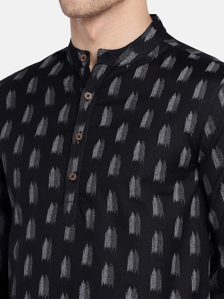 Men Straight Full Sleeve Black Kurta
