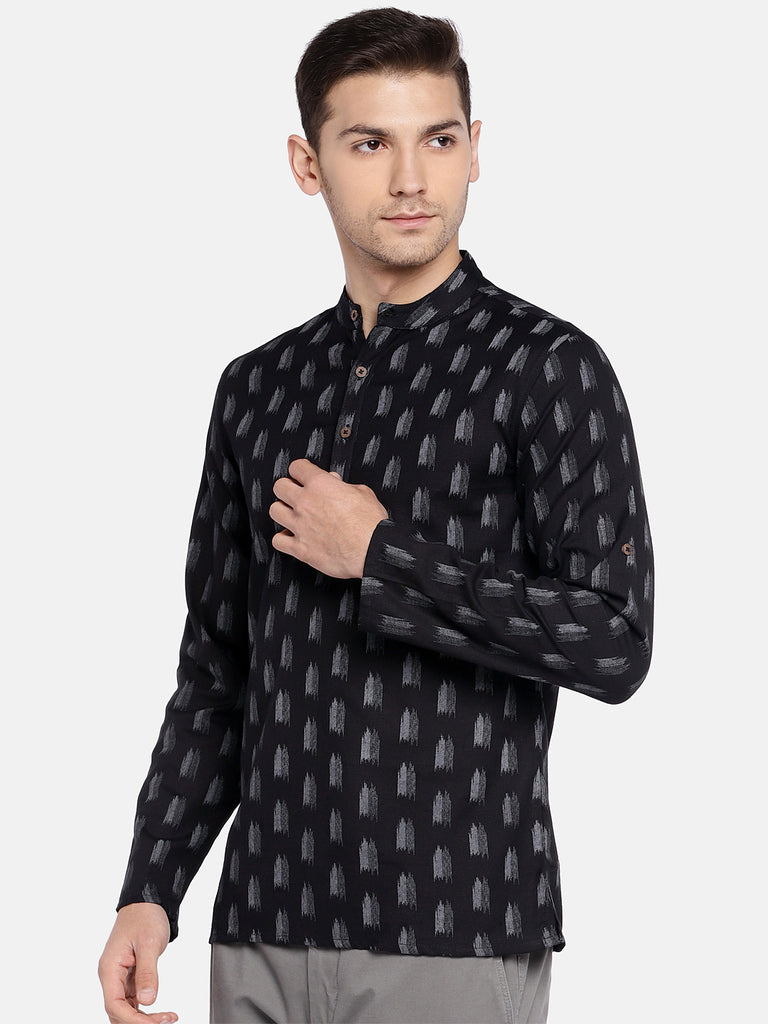 Men Straight Full Sleeve Black Kurta