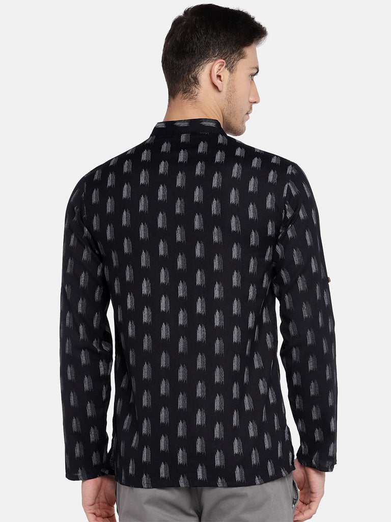 Men Straight Full Sleeve Black Kurta