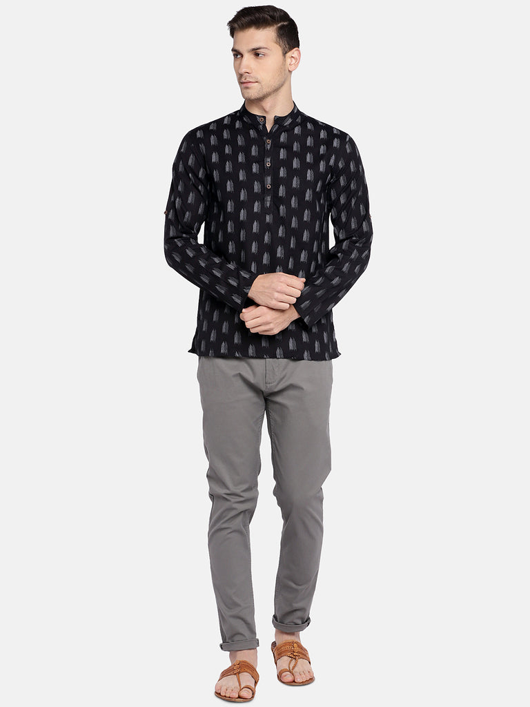 Men Straight Full Sleeve Black Kurta
