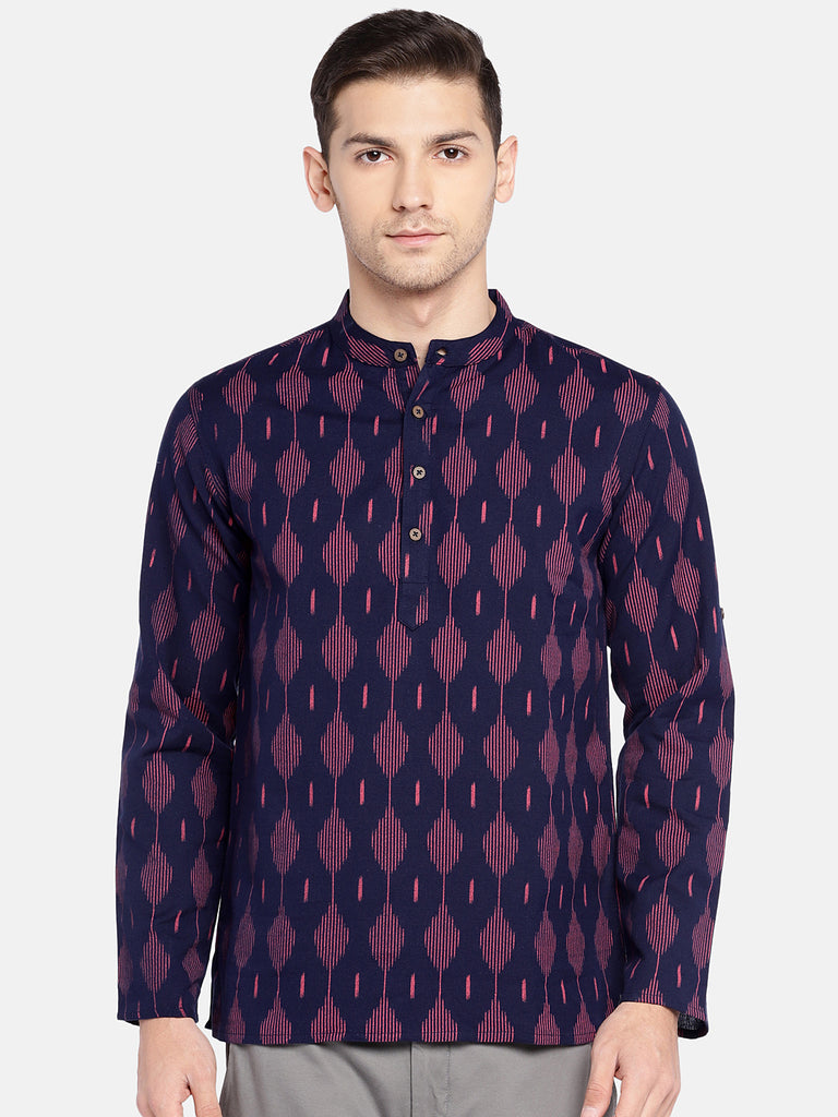 Men Straight Full Sleeve Indigo Kurta