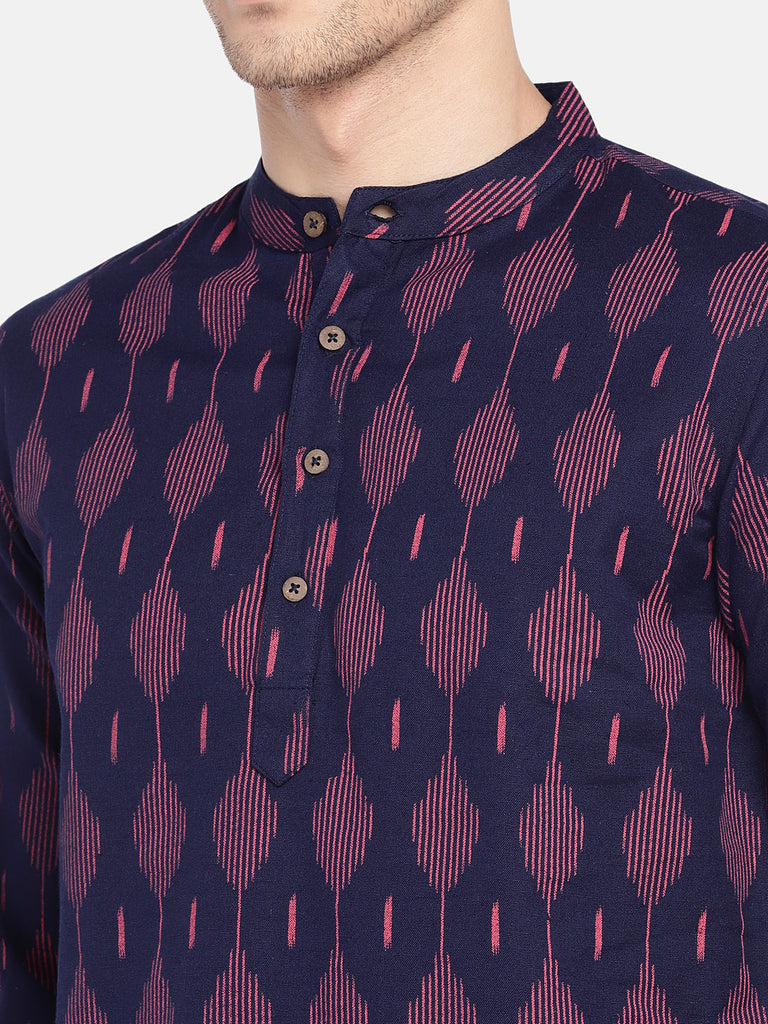 Men Straight Full Sleeve Indigo Kurta