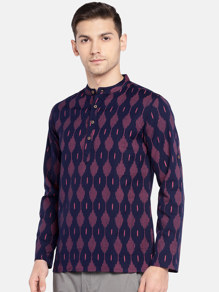 Men Straight Full Sleeve Indigo Kurta