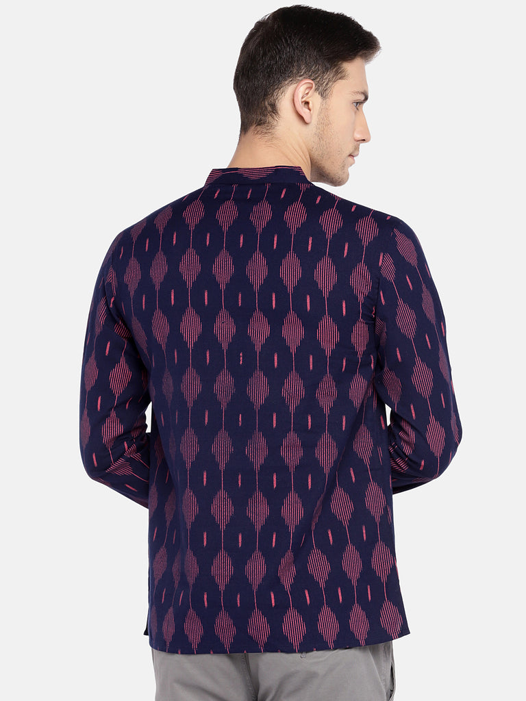 Men Straight Full Sleeve Indigo Kurta
