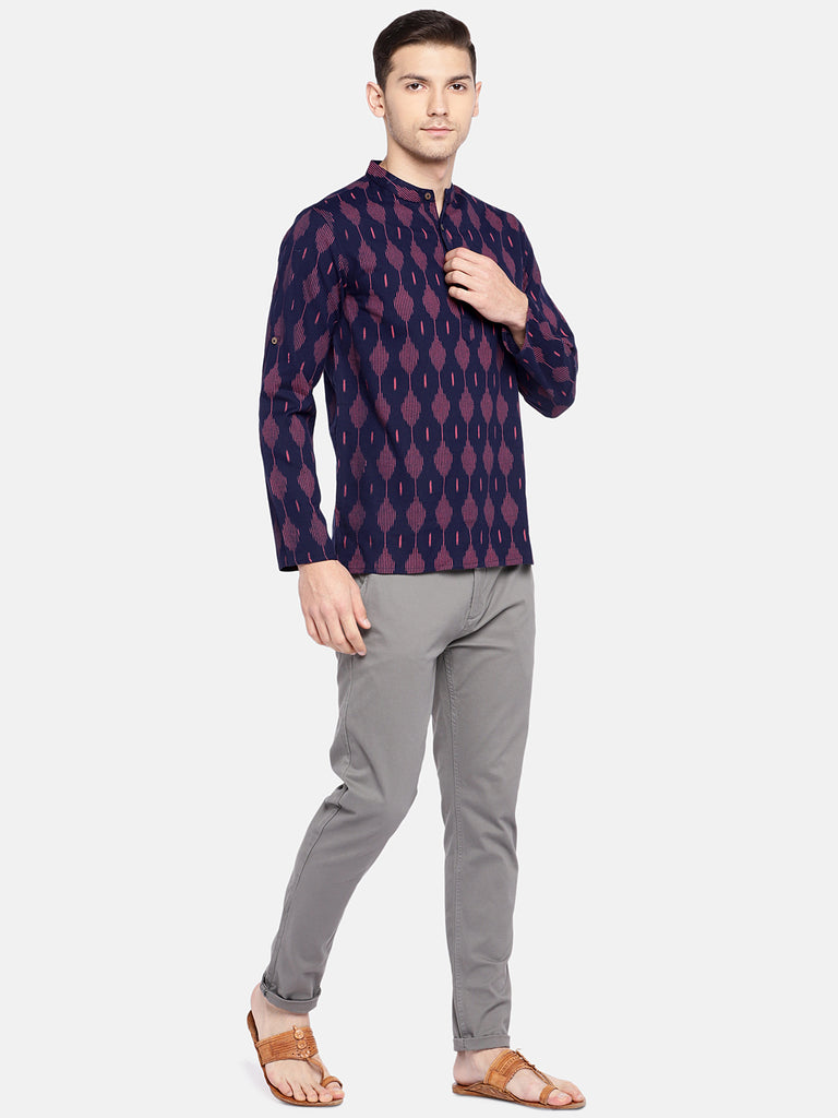 Men Straight Full Sleeve Indigo Kurta
