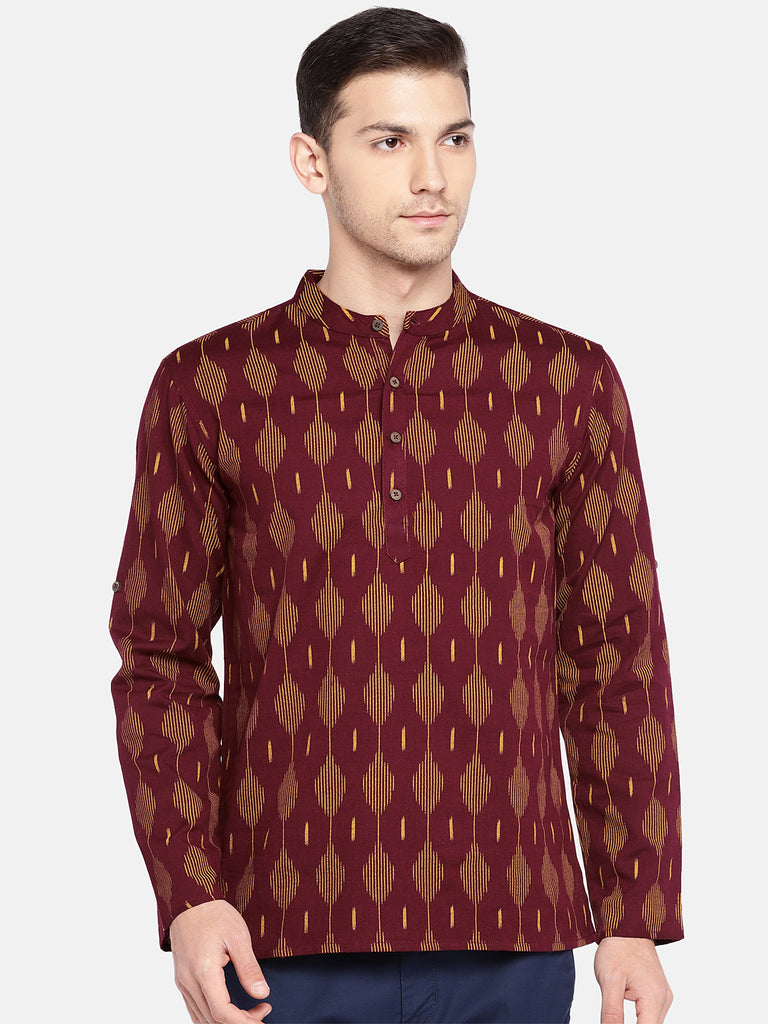 Men Straight Full Sleeve Maroon Kurta