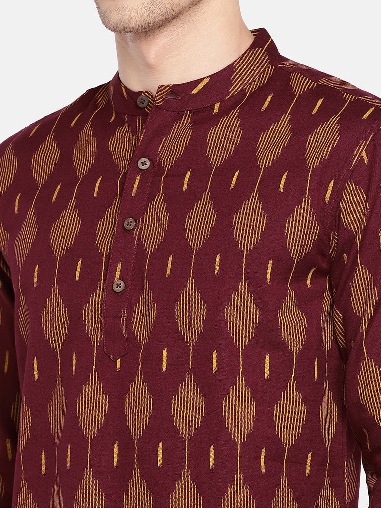 Men Straight Full Sleeve Maroon Kurta