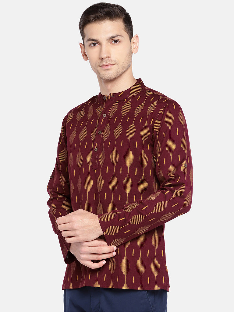 Men Straight Full Sleeve Maroon Kurta