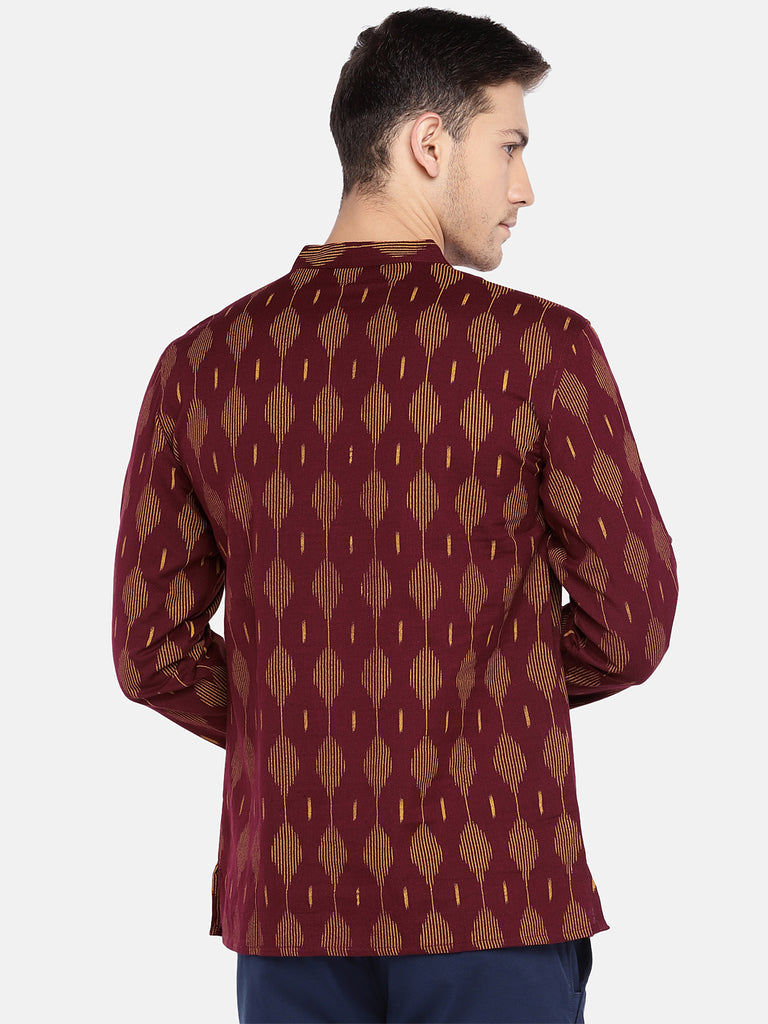 Men Straight Full Sleeve Maroon Kurta