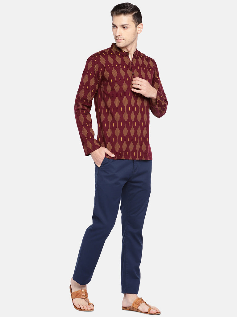 Men Straight Full Sleeve Maroon Kurta
