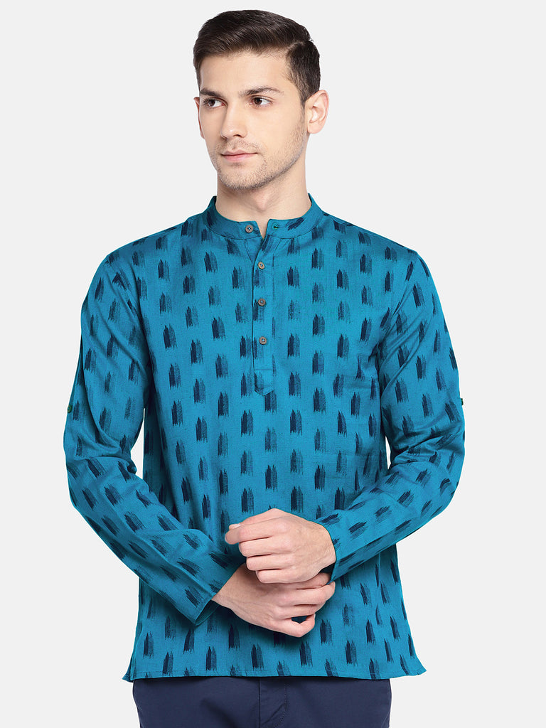 Men Straight Full Sleeve Teal Kurta