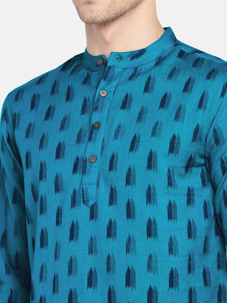 Men Straight Full Sleeve Teal Kurta
