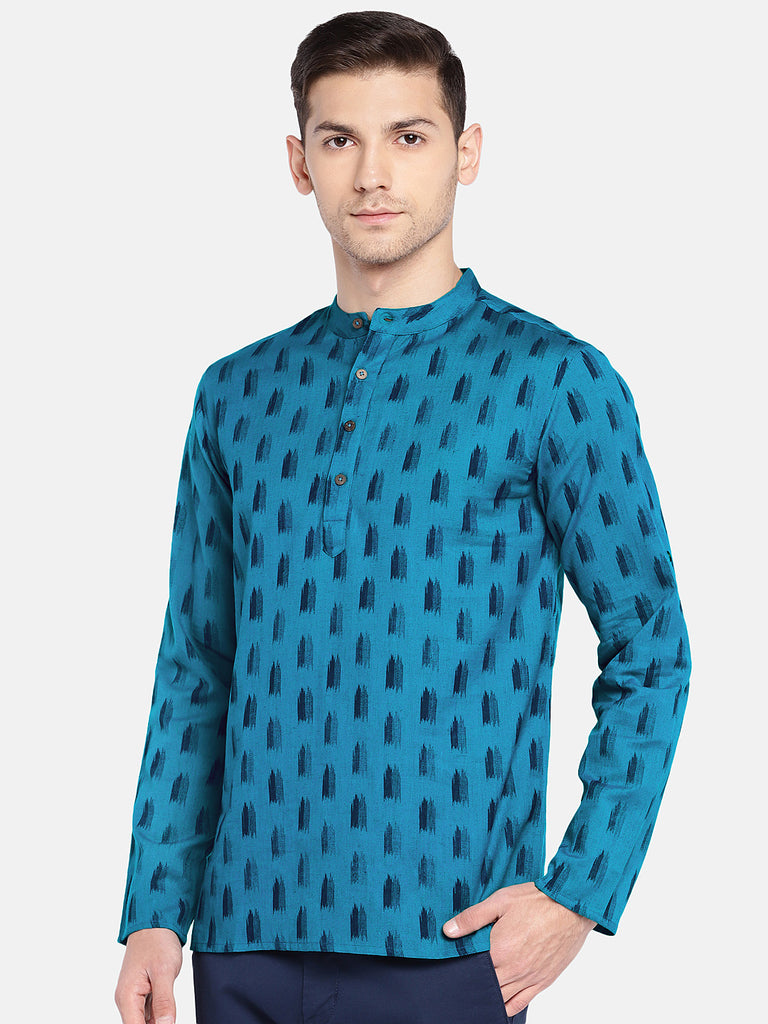 Men Straight Full Sleeve Teal Kurta