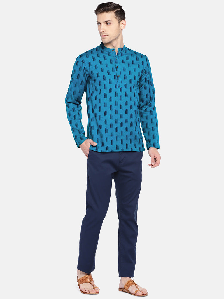Men Straight Full Sleeve Teal Kurta