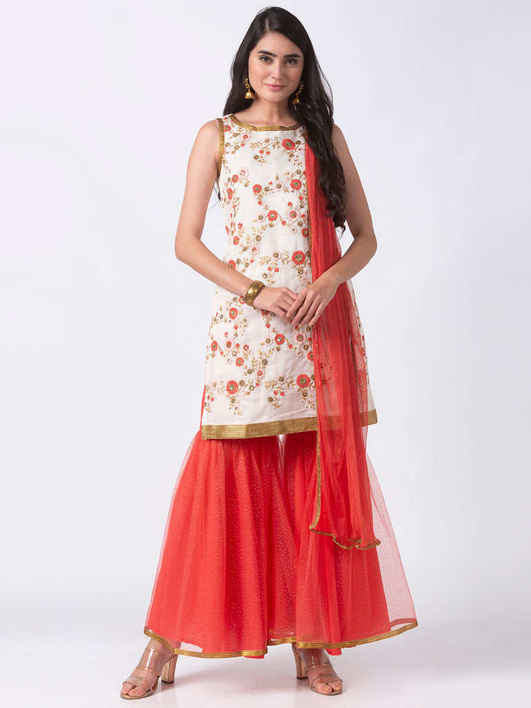 Women Straight Sleeveless Off White Kurta
