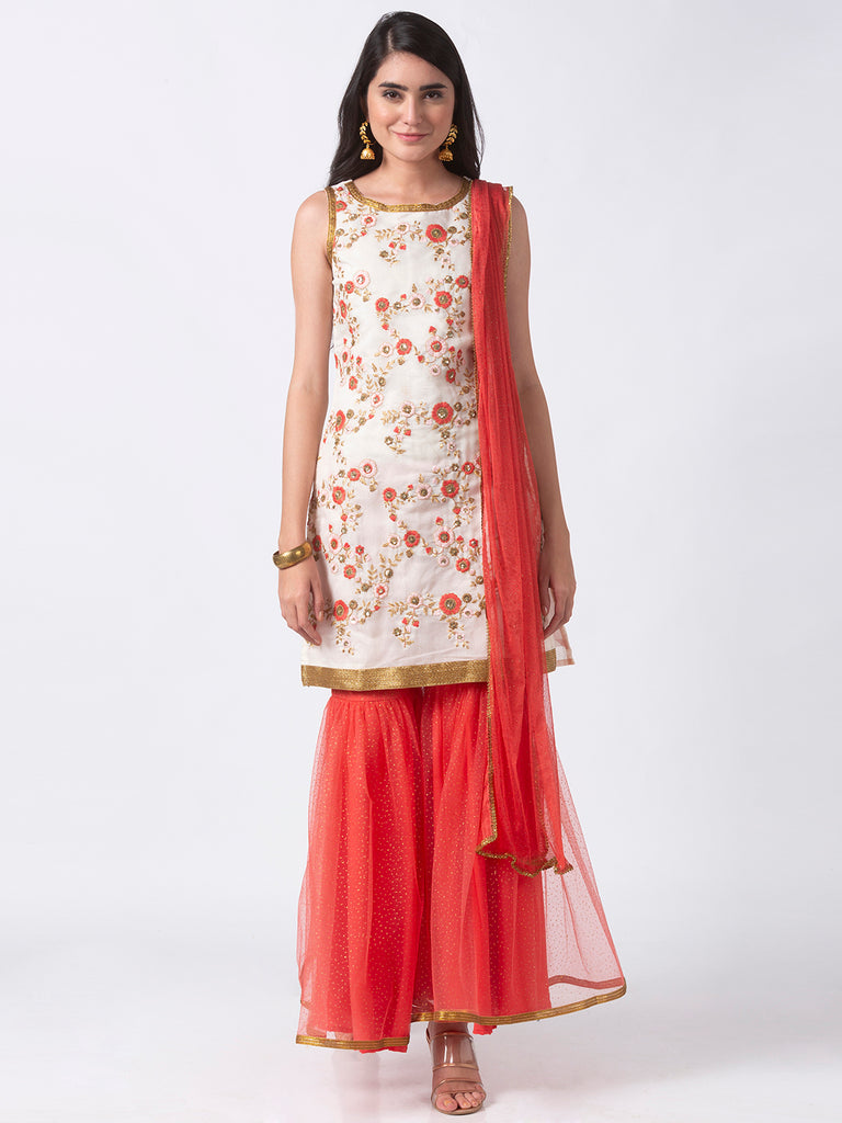 Women Straight Sleeveless Off White Kurta