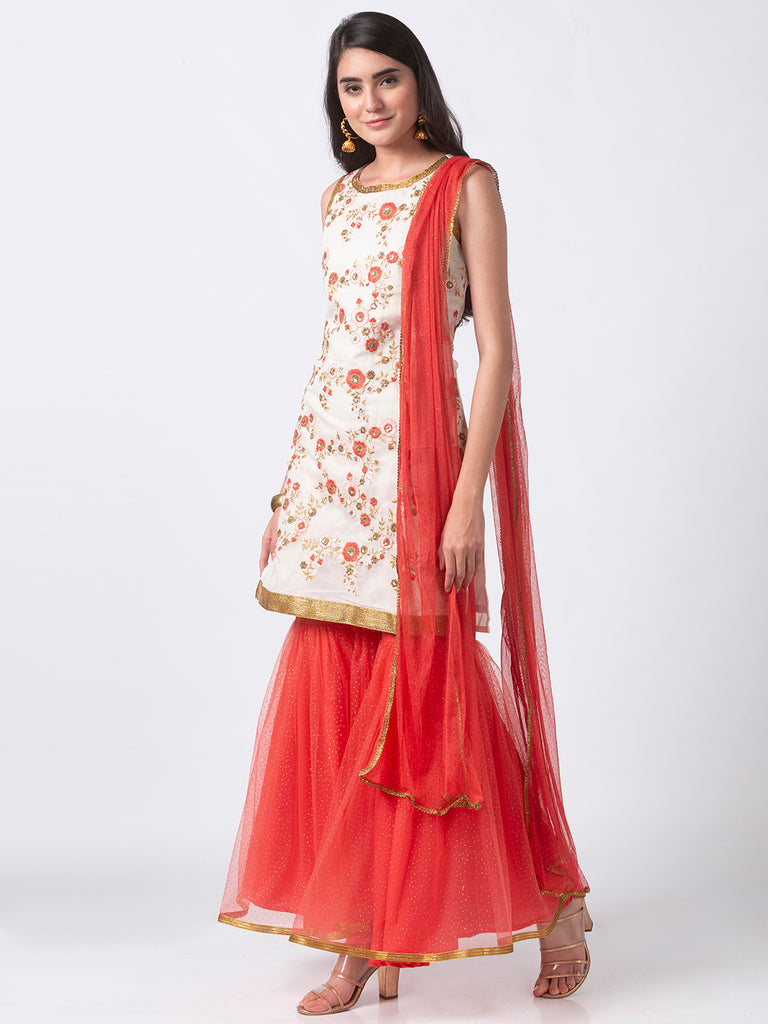 Women Straight Sleeveless Off White Kurta