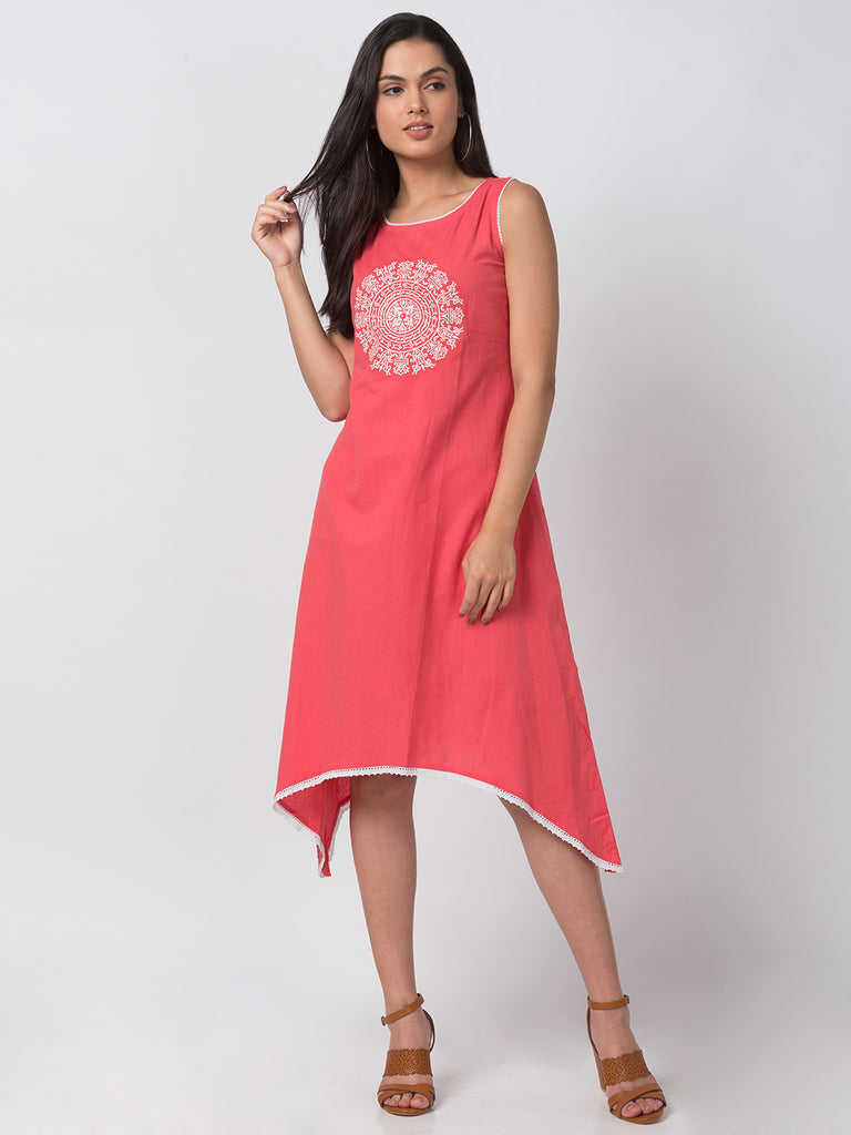 Casual Women Gathered Sleeveless Coral Kurta