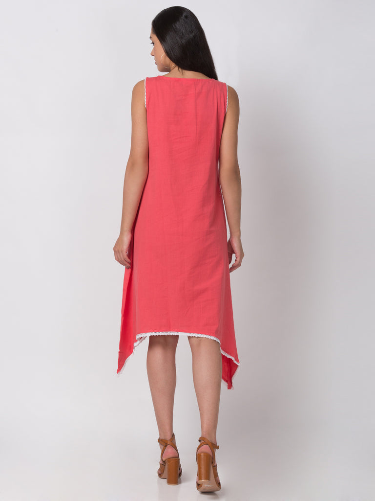 Casual Women Gathered Sleeveless Coral Kurta