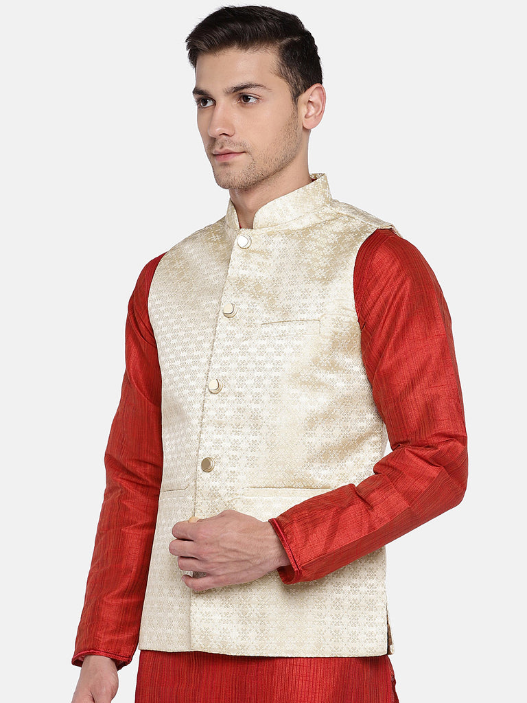 Men Straight Sleeveless Beige Jackets