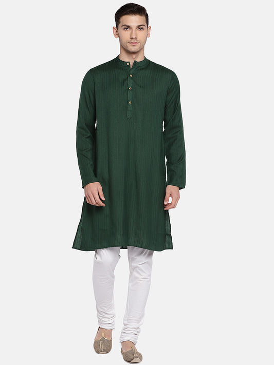 Men Straight Full Sleeve Bottle Green Kurta