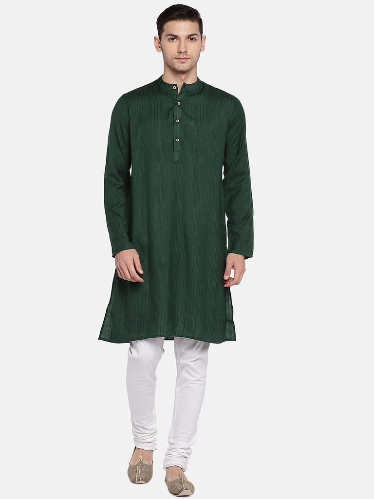 Men Straight Full Sleeve Bottle Green Kurta