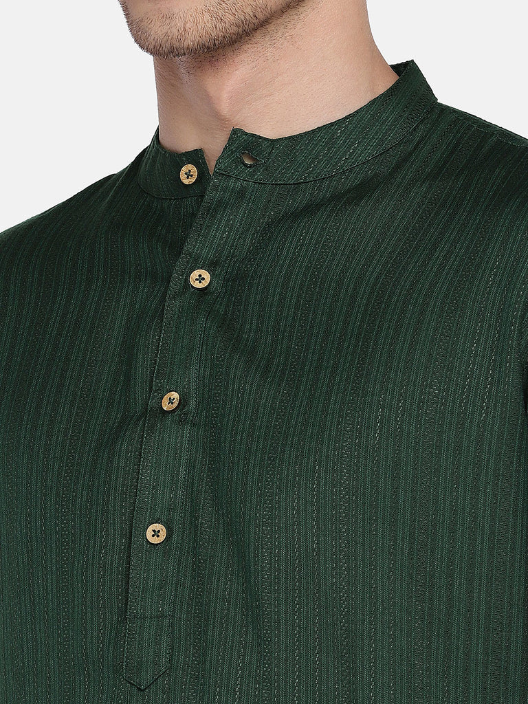 Men Straight Full Sleeve Bottle Green Kurta