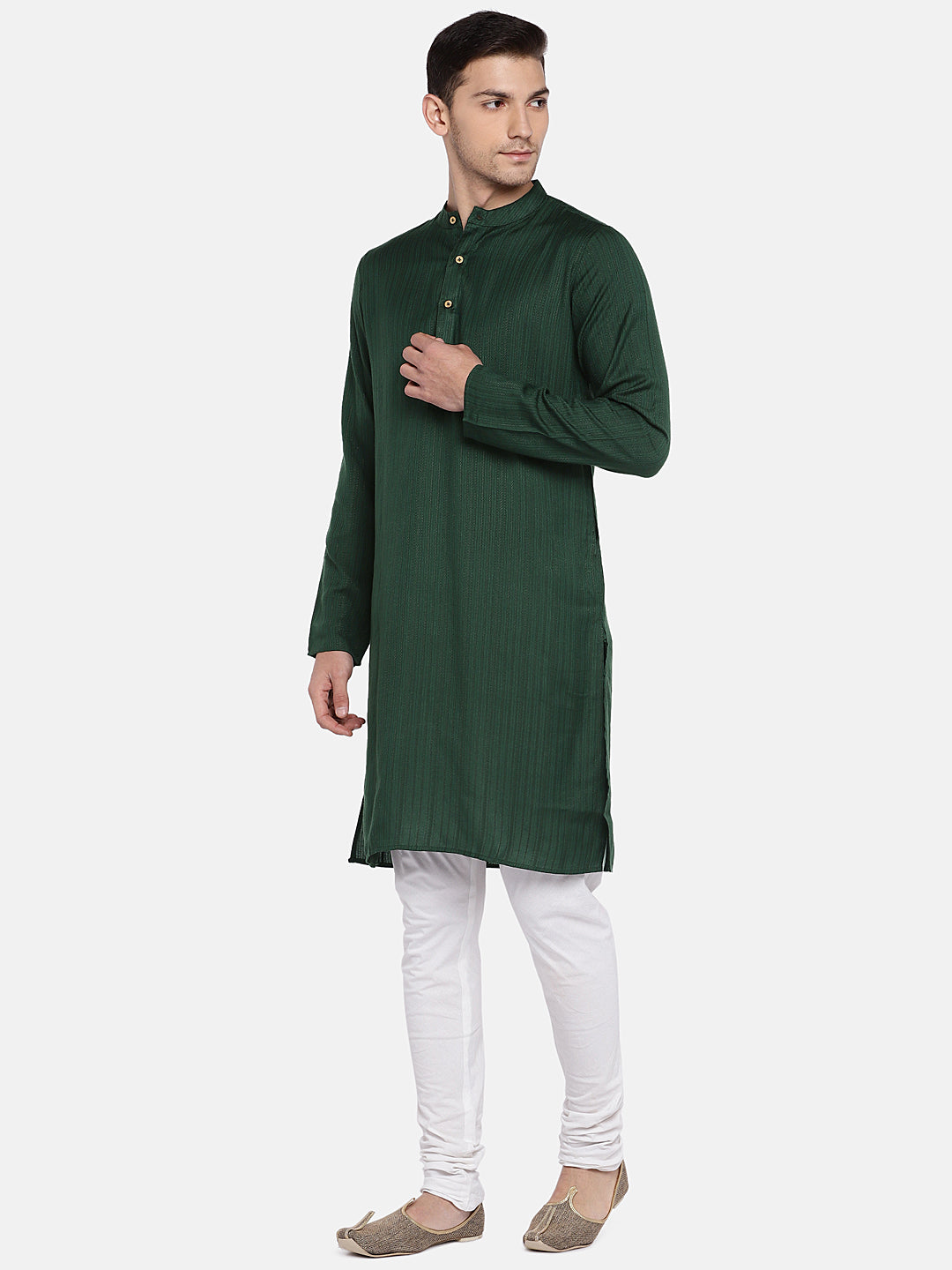 Men Straight Full Sleeve Bottle Green Kurta