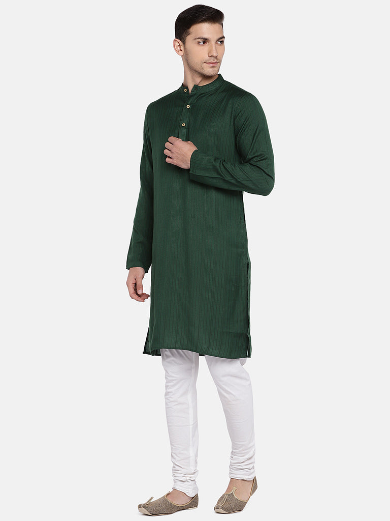 Men Straight Full Sleeve Bottle Green Kurta