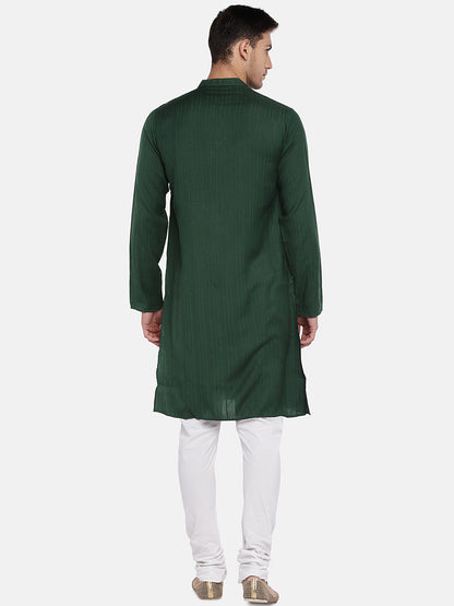 Men Straight Full Sleeve Bottle Green Kurta