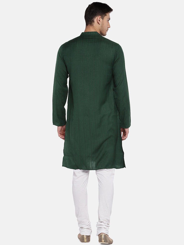 Men Straight Full Sleeve Bottle Green Kurta