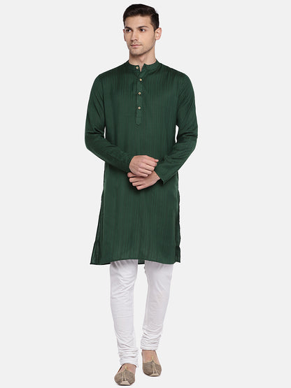 Men Straight Full Sleeve Bottle Green Kurta