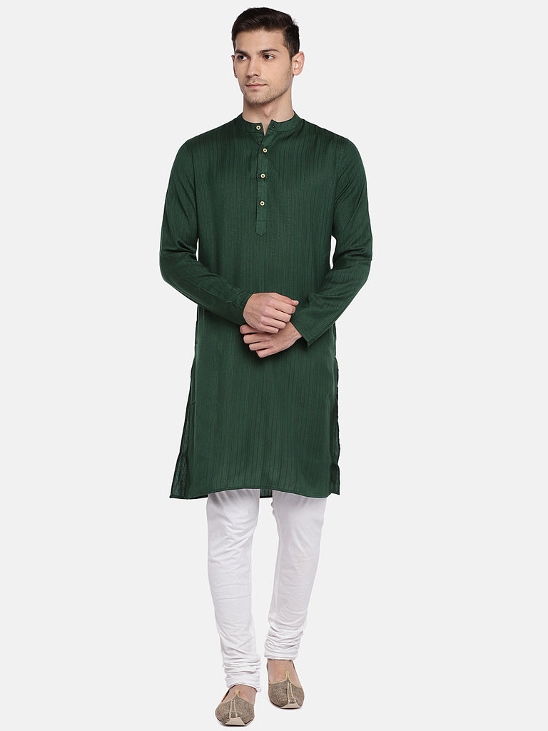 Men Straight Full Sleeve Bottle Green Kurta