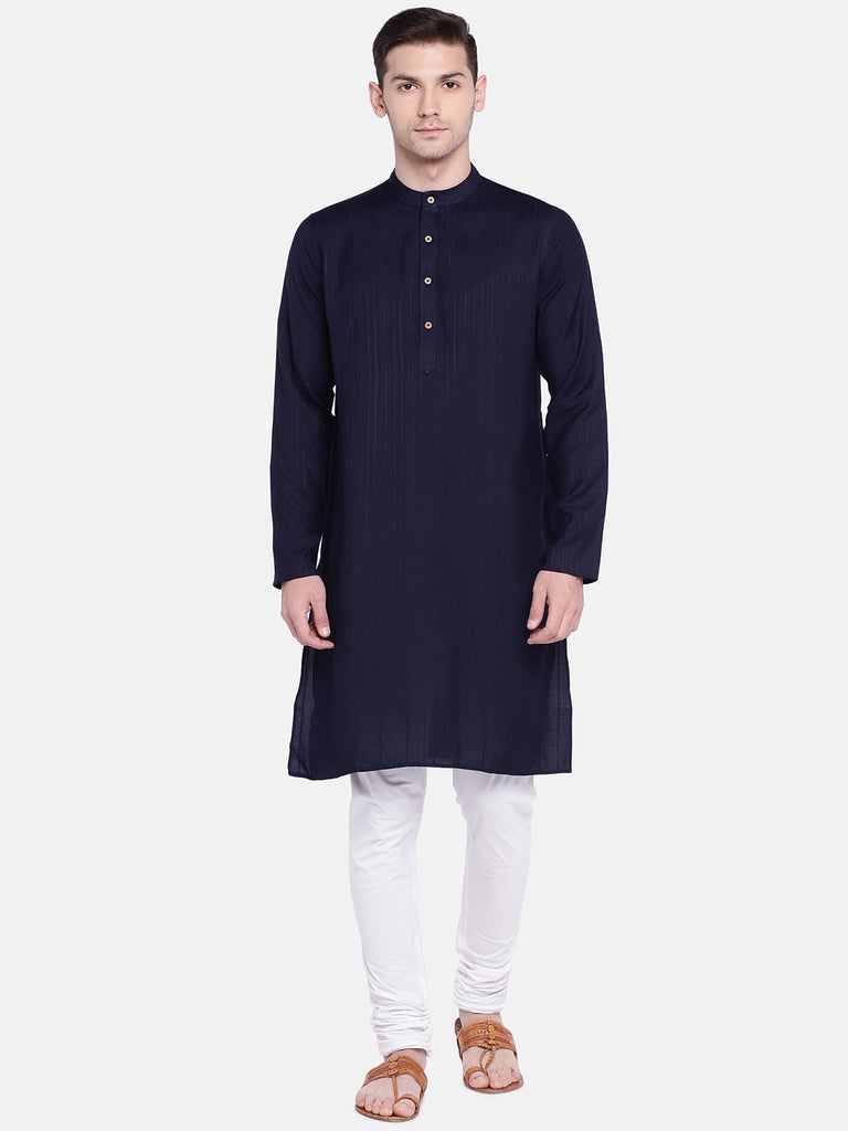 Men Straight Full Sleeve Navy Kurta