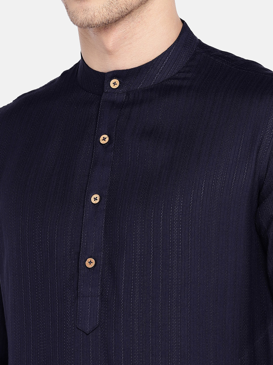 Men Straight Full Sleeve Navy Kurta