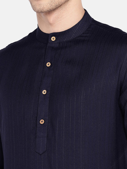 Men Straight Full Sleeve Navy Kurta