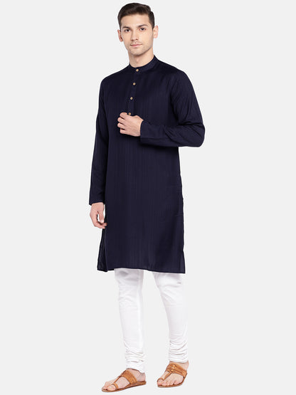 Men Straight Full Sleeve Navy Kurta