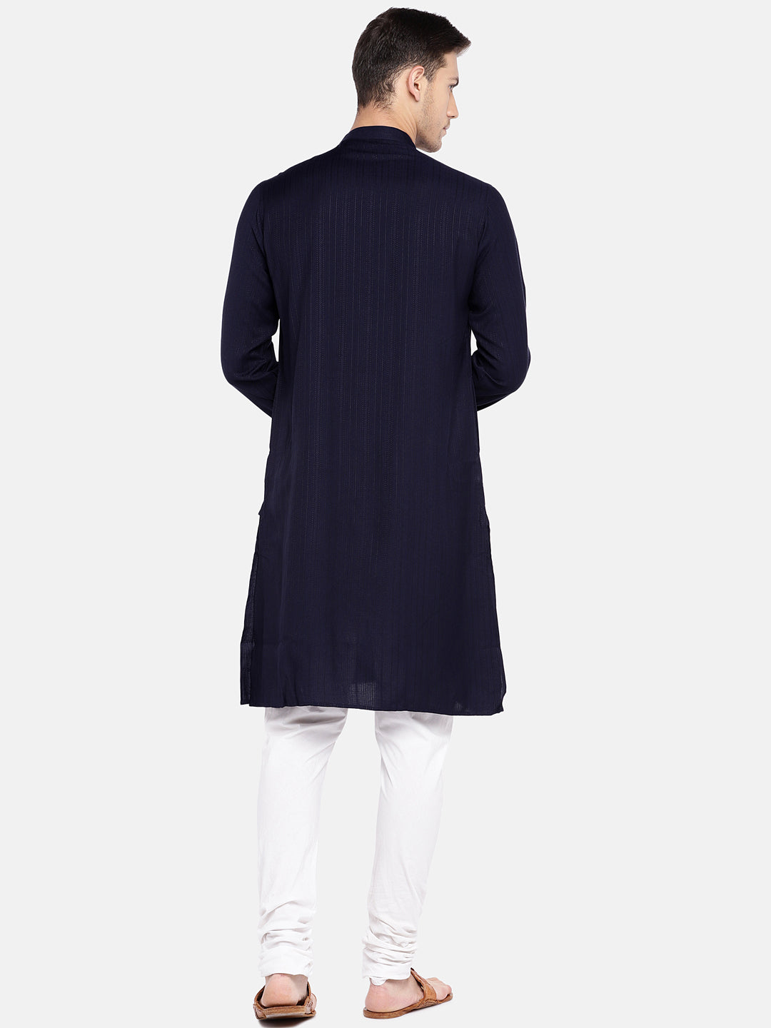 Men Straight Full Sleeve Navy Kurta