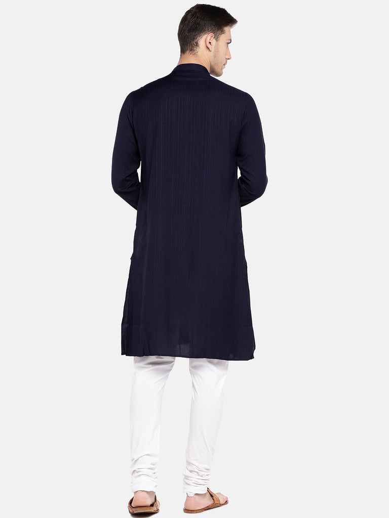 Men Straight Full Sleeve Navy Kurta