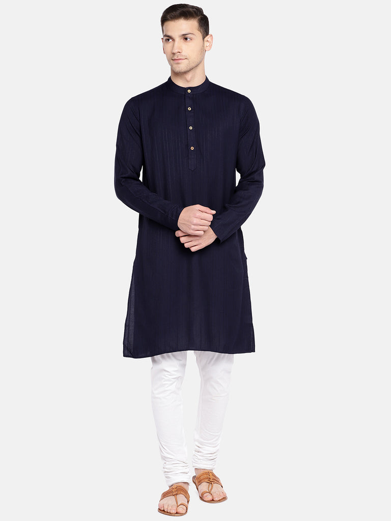 Men Straight Full Sleeve Navy Kurta