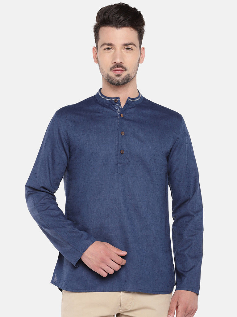 Men Straight Full Sleeve Blue Kurta