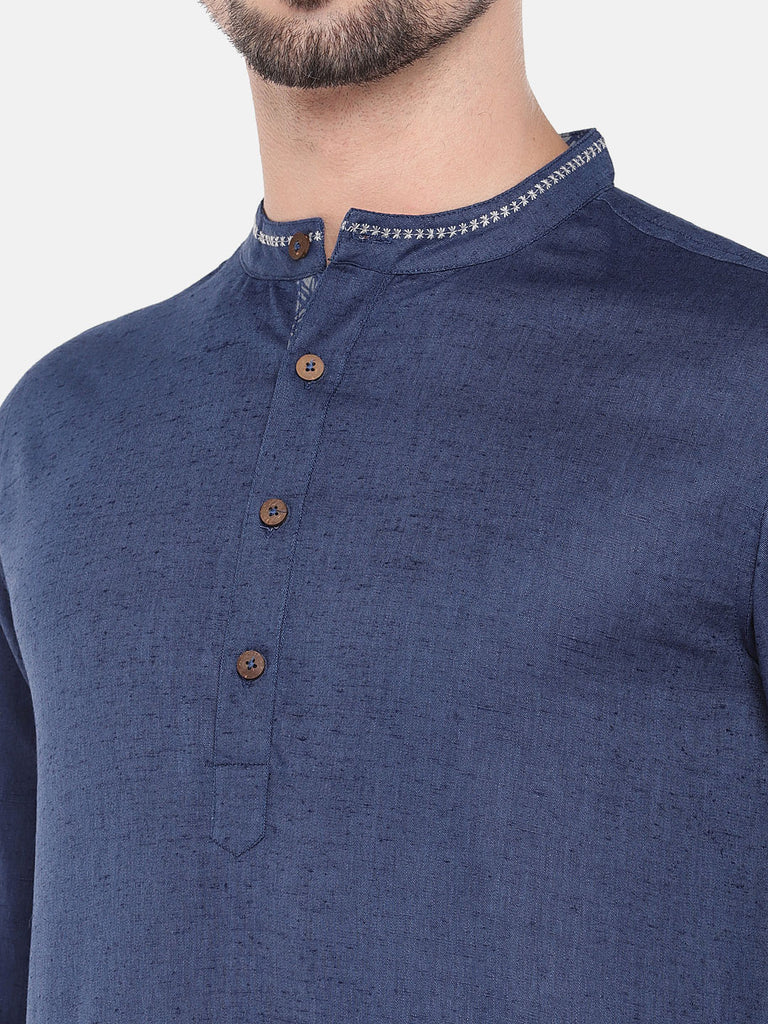 Men Straight Full Sleeve Blue Kurta