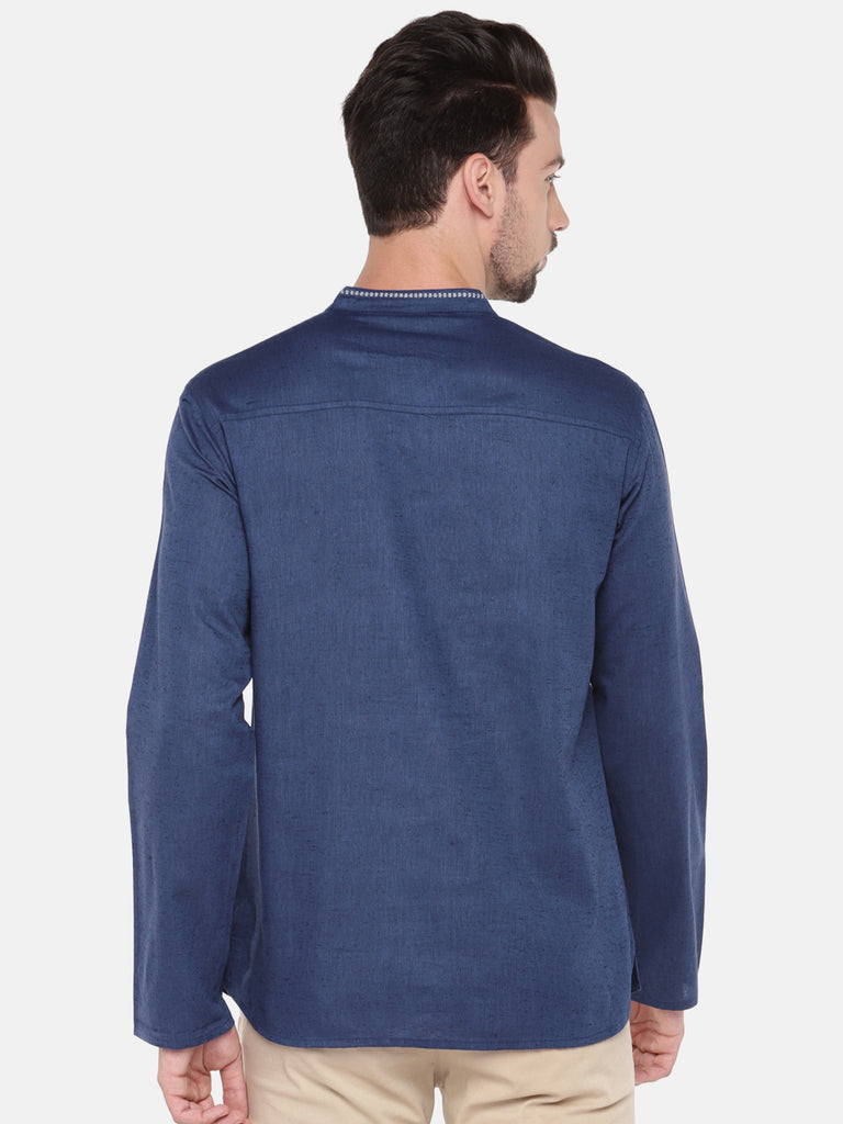 Men Straight Full Sleeve Blue Kurta